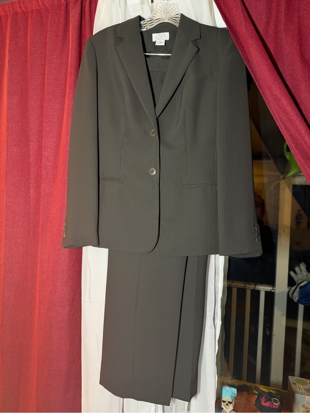 LOFT Black Pinstripe Women's Two-Piece Pantsuit
